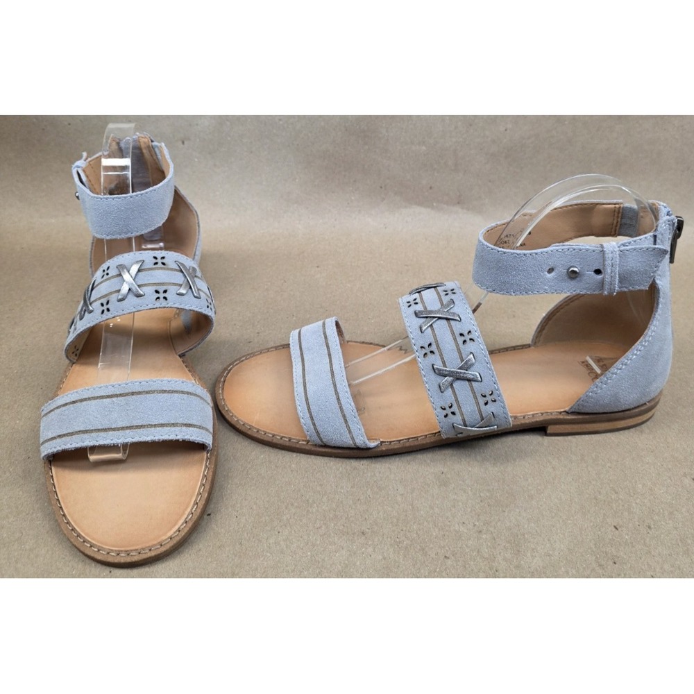 Frye & Co Womens Size 8.5 M Ice Blue Evie Whipstitch 2 Band Sandals